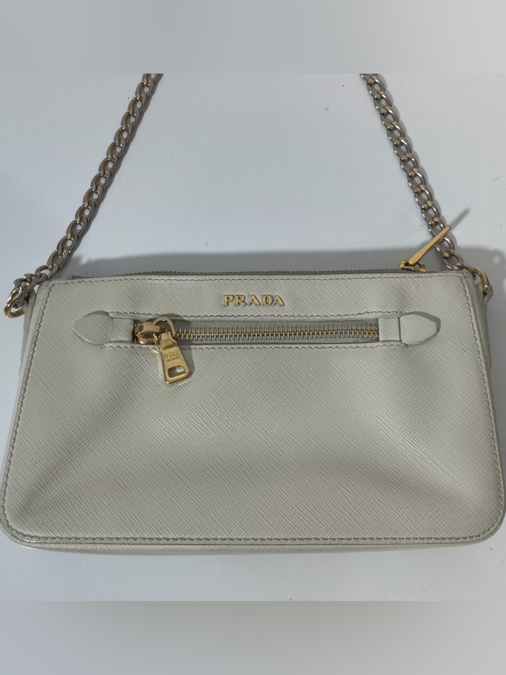 Prada Cream Saffiano Leather Shoulder Bag with Gold Hardware